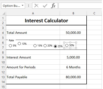 Group Box and option button excel form controls