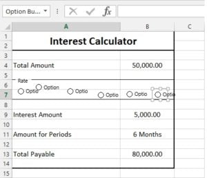 Group Box and option button excel form controls
