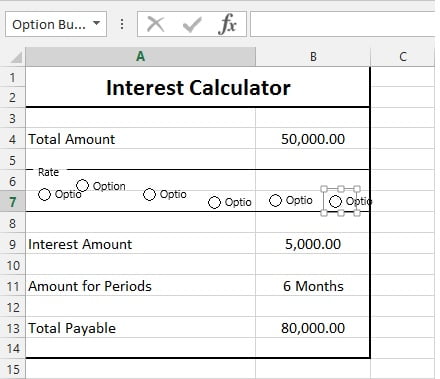 Group Box and option button excel form controls