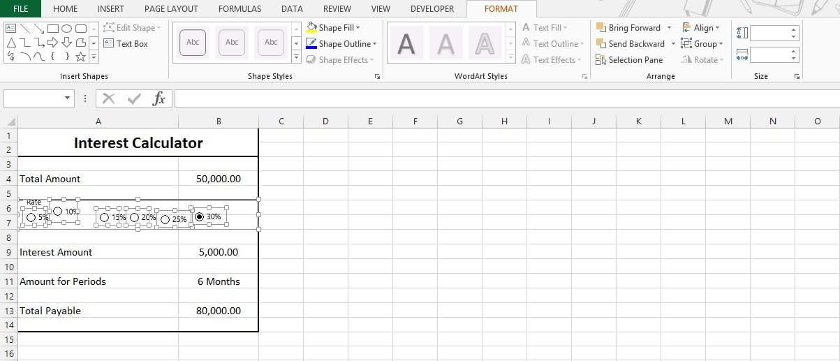 Group Box and option button excel form controls