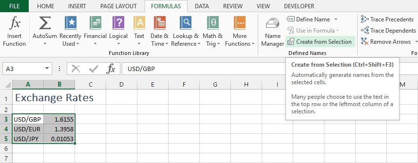 Name a cell with an excel Range name