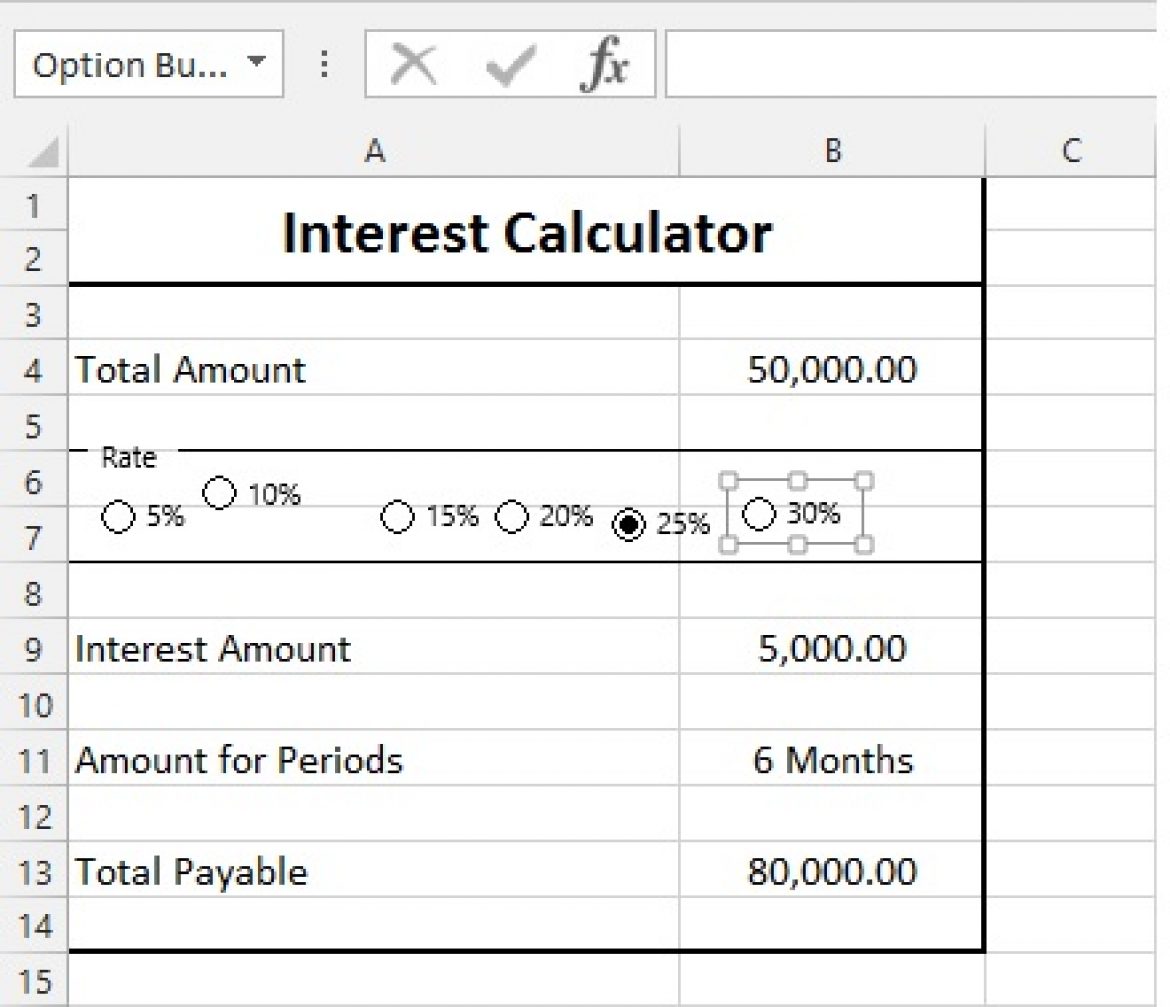 Group Box and option button excel form controls